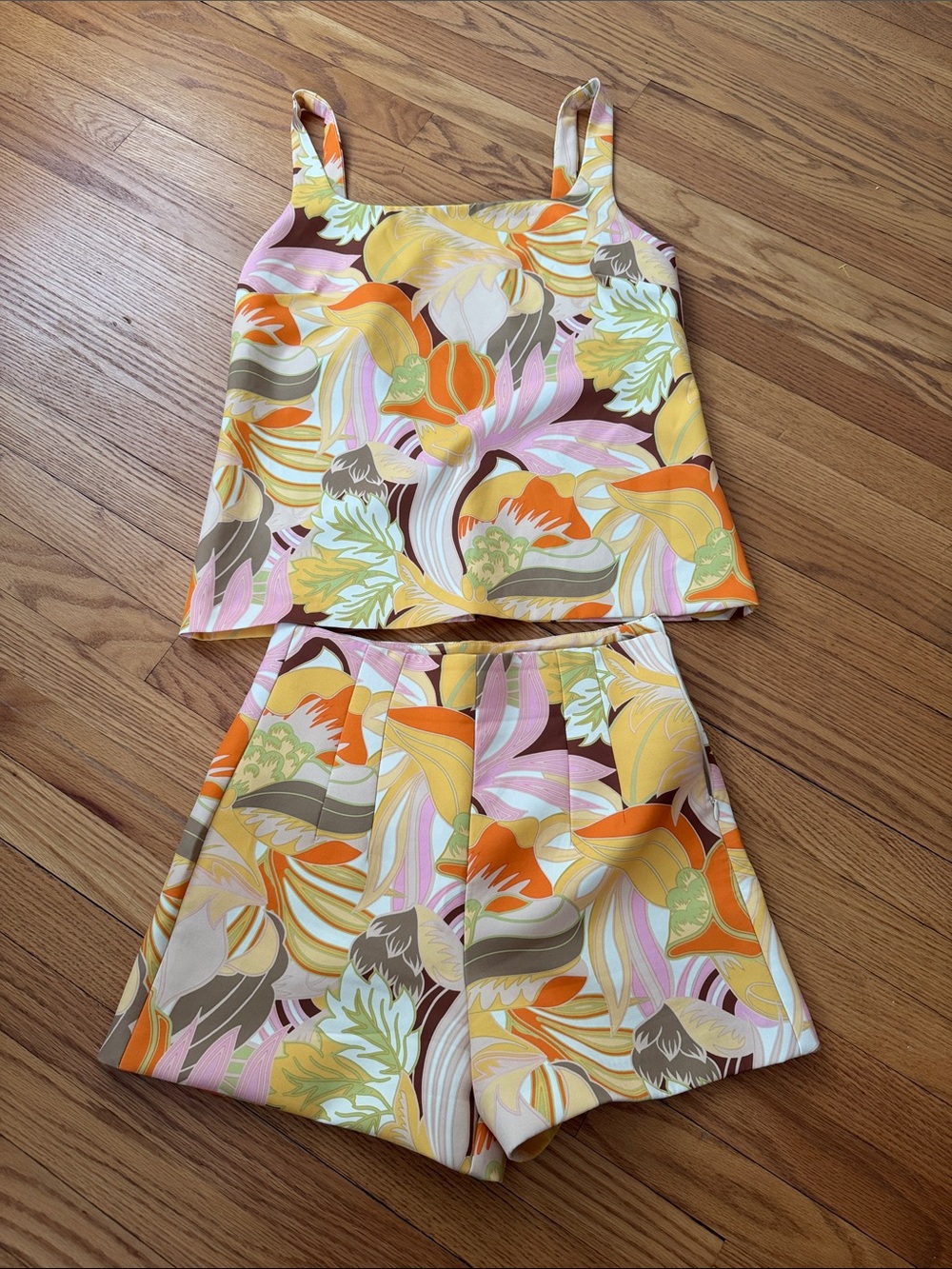 Zara Retro Tropical Print Matching Set Tank Top & Tailored Shorts Medium